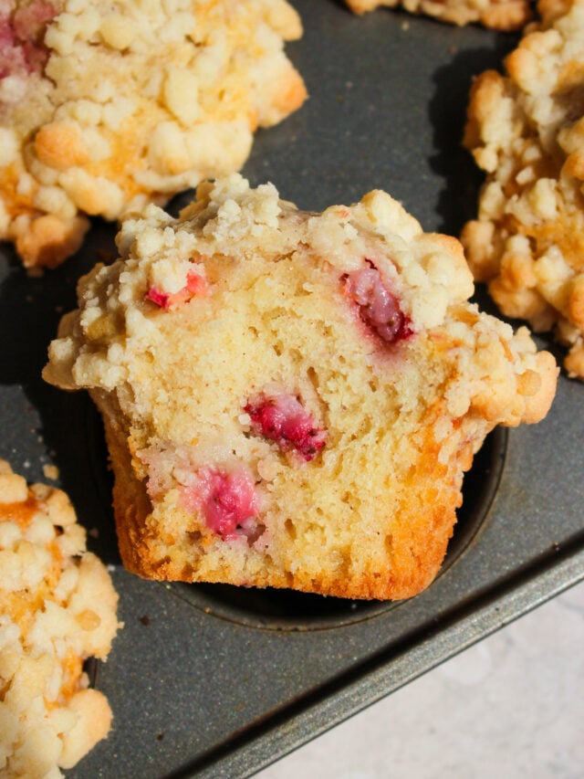 Strawberry Rhubarb Sour Cream Streusel Muffins